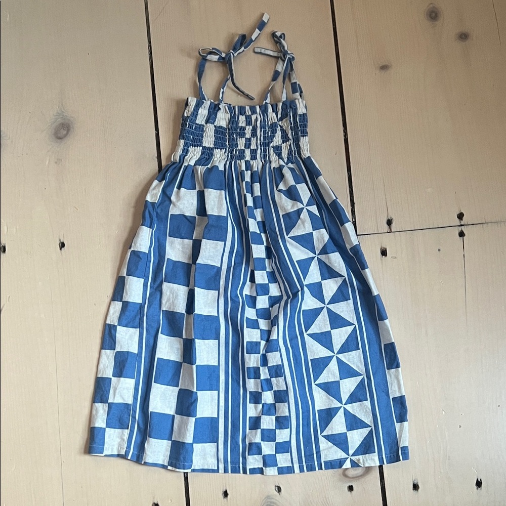 Tea Collection Blue and White Geometric Kids Dress